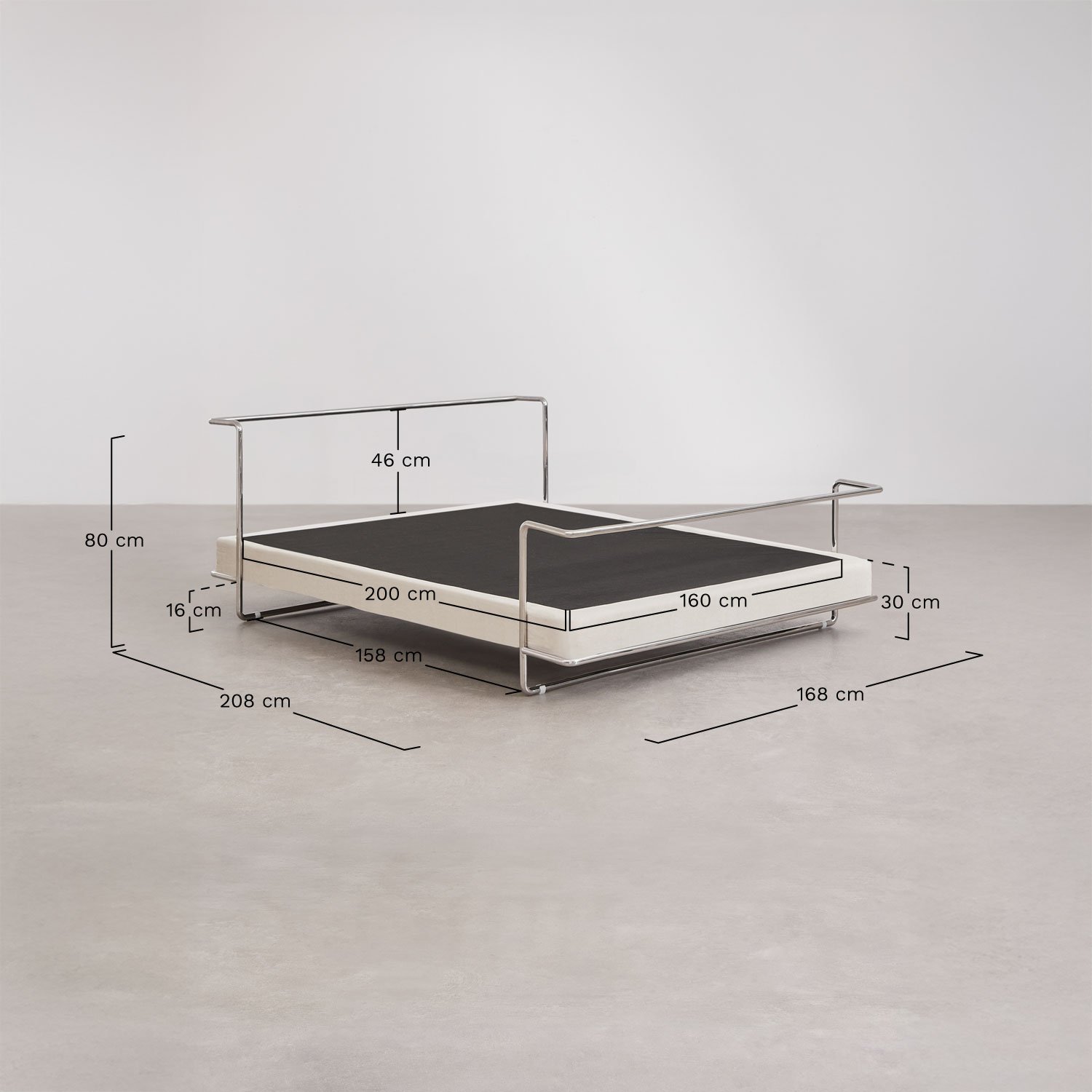 Cama em aço inoxidável Igone, Dimensões