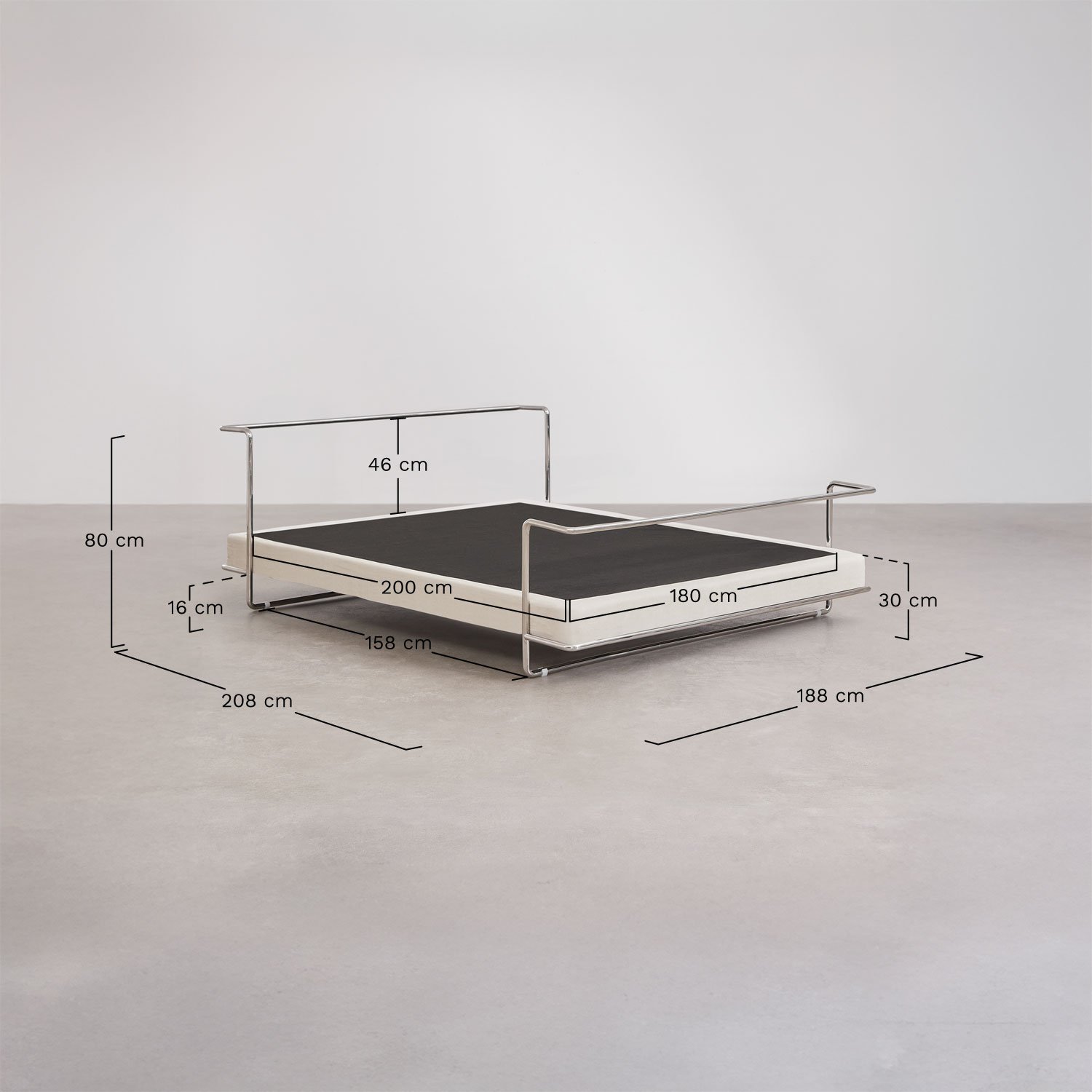 Cama em aço inoxidável Igone, Dimensões