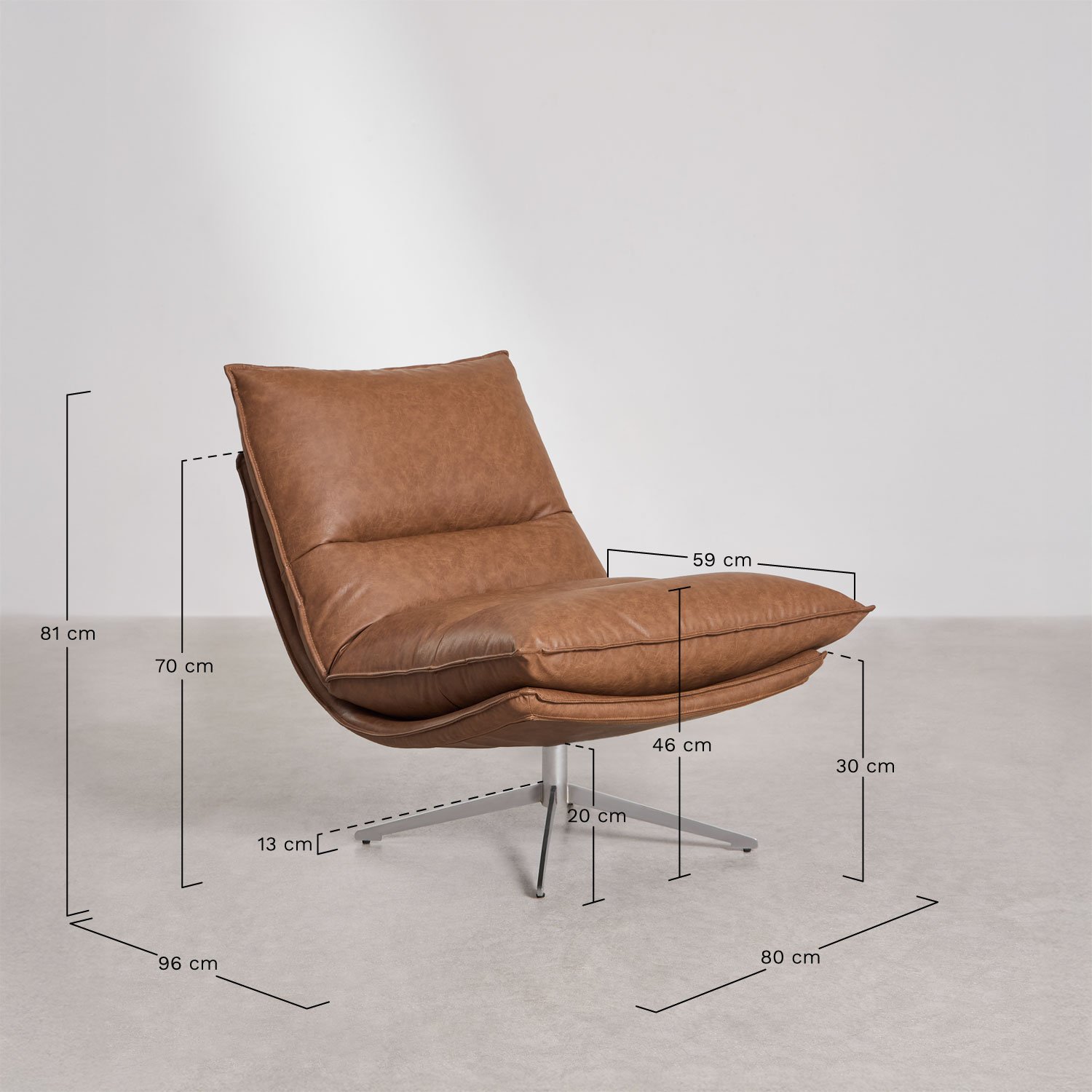 Pack de 2 poltronas giratórias em pele sintética Sisko, Dimensões