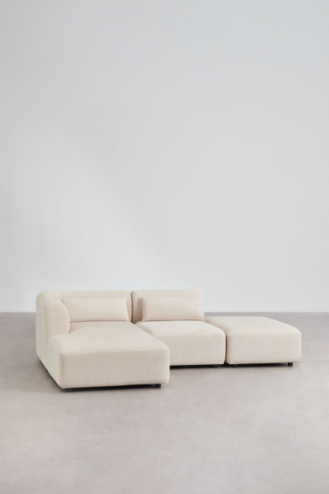 Sofá modular chaise longue esquerdo de 2 peças com pufe Fogler - Bombazina Crema Linho