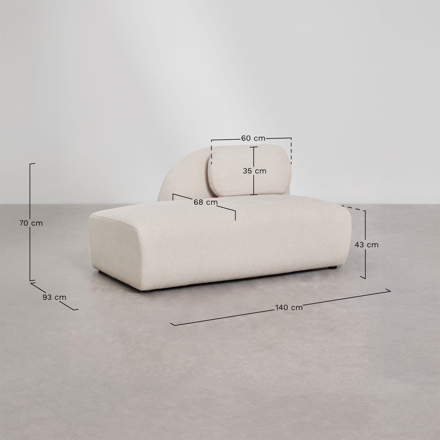 Módulo divã esquerdo para sofá modular em chenille Coquette, Dimensões