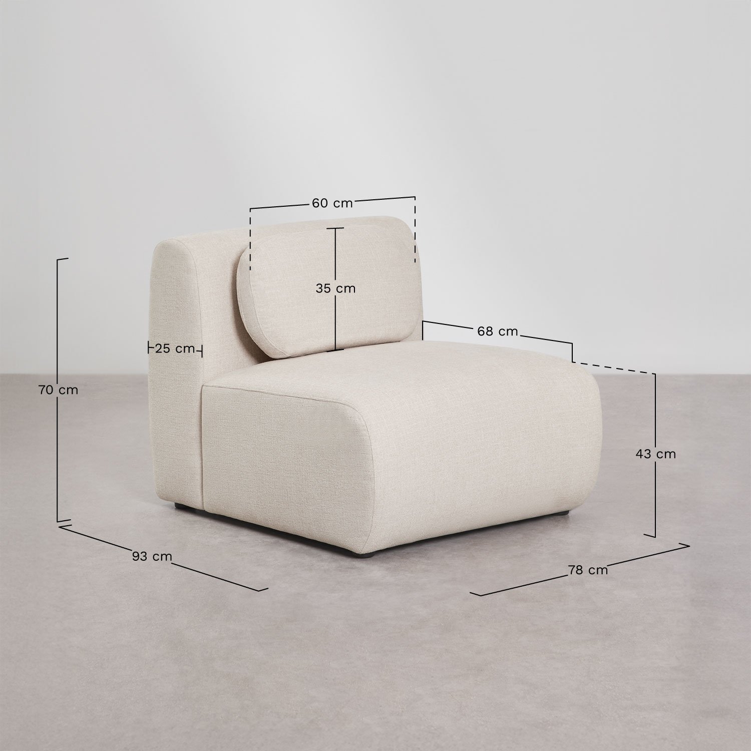 Módulo central para sofá modular em chenille Coquette, Dimensões