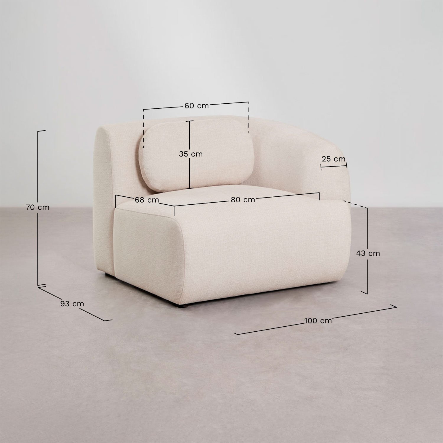 Módulo de canto direito para sofá modular em chenille Coquette, Dimensões