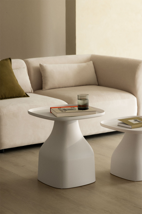 Mesa auxiliar quadrada 50x50 cm em polipropileno Jubarri - Gardénia Branco