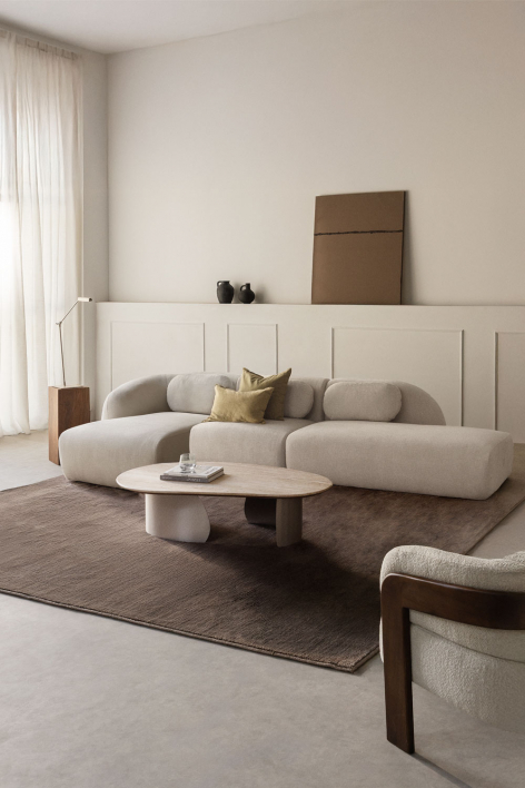 Sofá modular chaise longue esquerdo de 3 peças com divã direito em chenille Coquette - Chenille Beige Creme