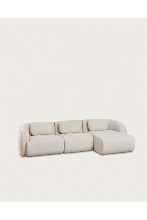 Sofá modular chaise longue direito de 3 peças em chenille Coquette
