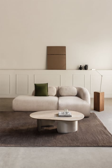 Sofá modular chaise longue direito de 2 peças com divã esquerdo em chenille Coquette - Chenille Beige Creme