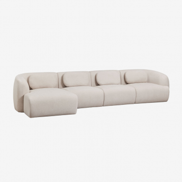 Sofá Modular Chaise Longue Esquerdo De 4 Peças Em Chenille Coquette Chenille Beige Creme - Sklum