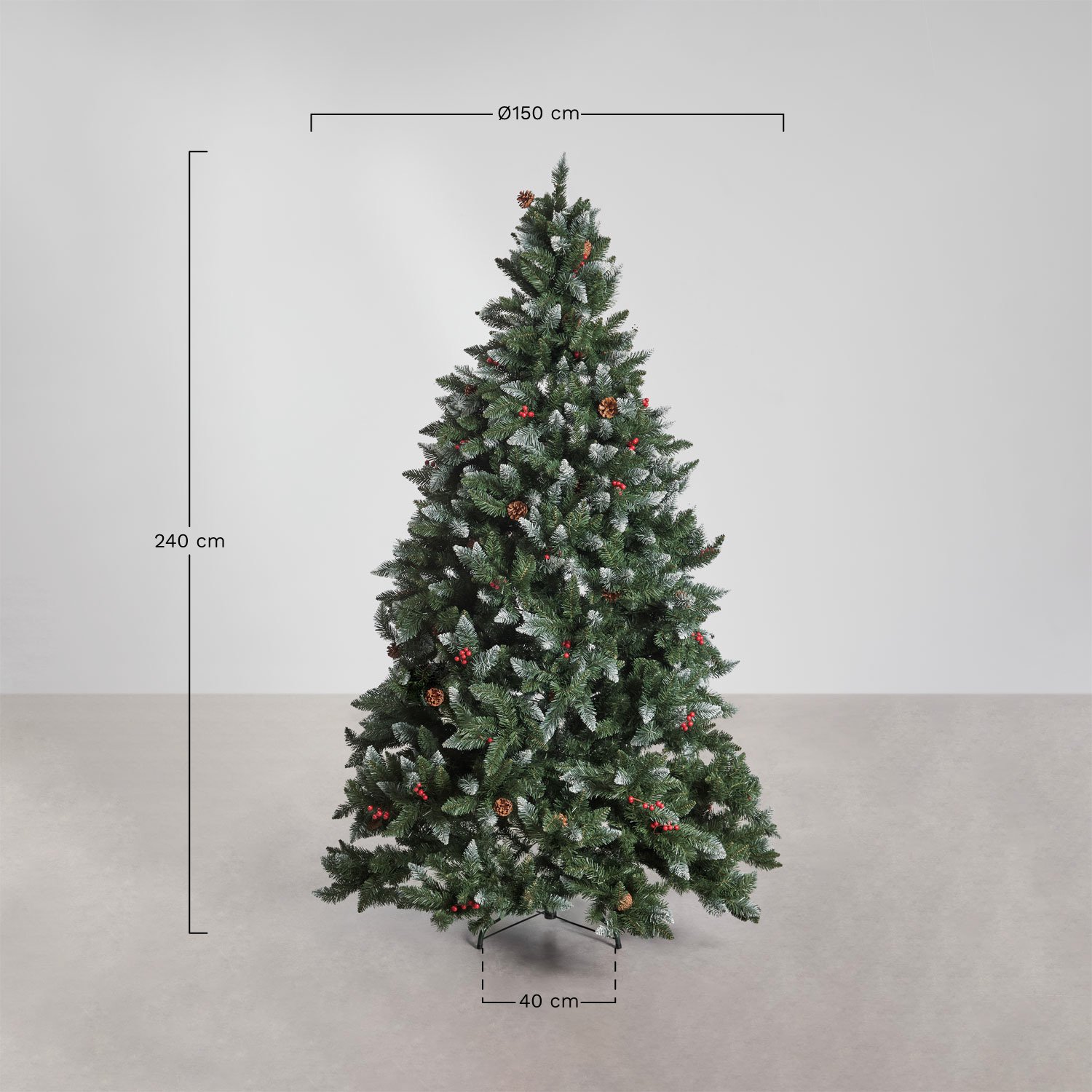 Árvore de Natal com pinhas decorativas e frutas vermelhas Livigno, Dimensões