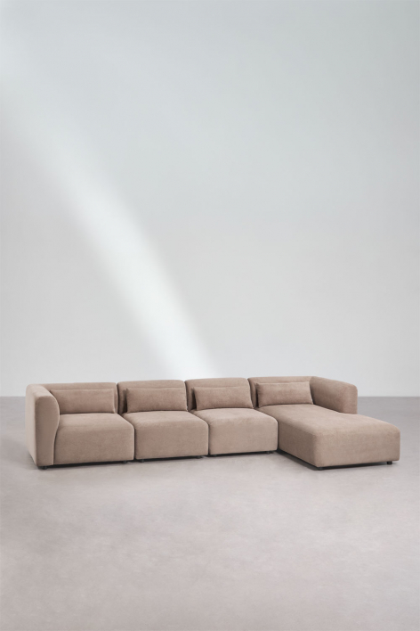 Sofá modular chaise longue direito de 4 peças Fogler - Bombazina Camelo Castanho