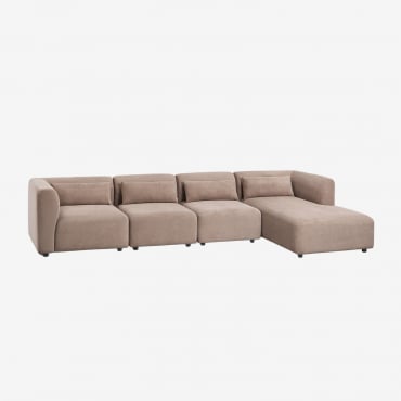 Sofá Modular Chaise Longue Direito De 4 Peças Fogler Bombazina Camelo Castanho - Sklum