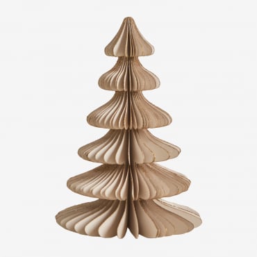 Pack De 2 Árvores De Natal Em Papel Navira Linho Bege Com Borda Dourada & ↑15 Cm - Sklum
