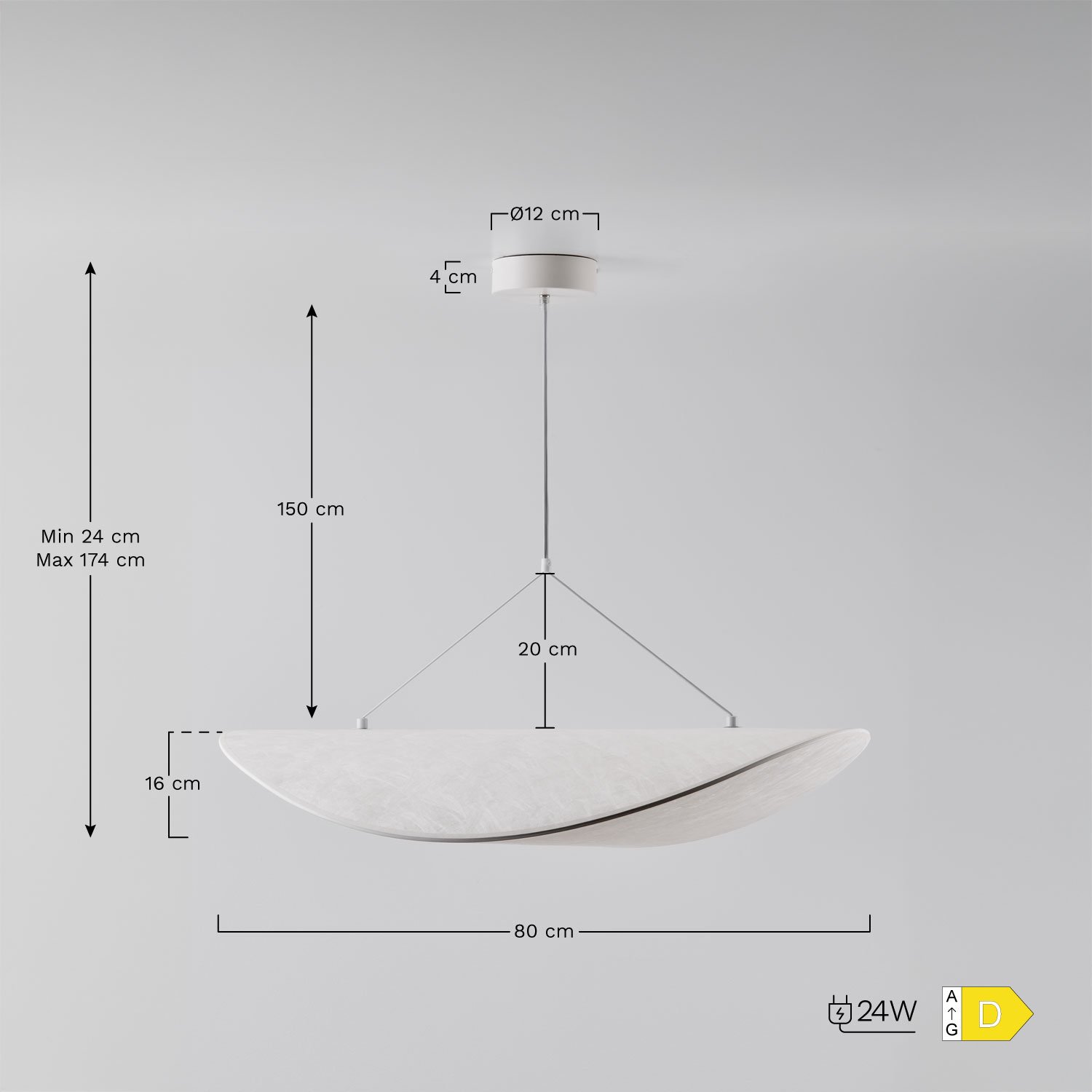 Conjunto de 2 luminárias de teto LED em tecido Zelvon, Dimensões