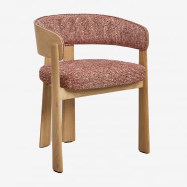 Pack De 2 Cadeiras De Jantar Em Madeira De Carvalho E Estofadas Olea Castanho Roble & Boucle Telha Vermelha - Sklum