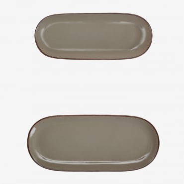 Conjunto De 2 Tabuleiros Em Grés Ronilena Cedro Castanho - Castanho - Sklum