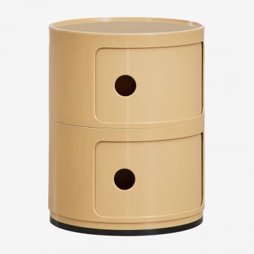 Mesa Lateral Redonda Babel Com Prateleiras Mostarda Clara & 2 Gavetas - Sklum