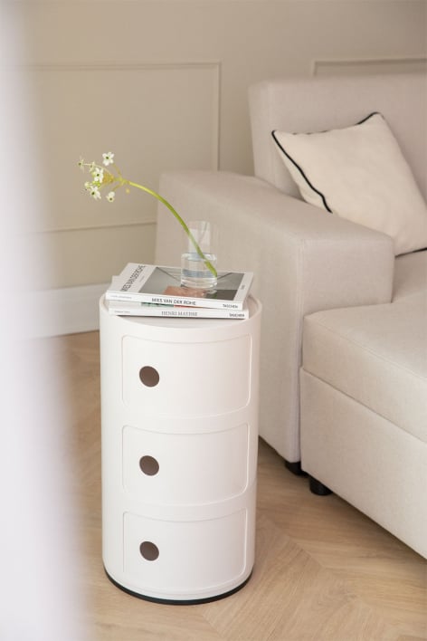 Mesa lateral redonda Babel com prateleiras - Branco Quebrado