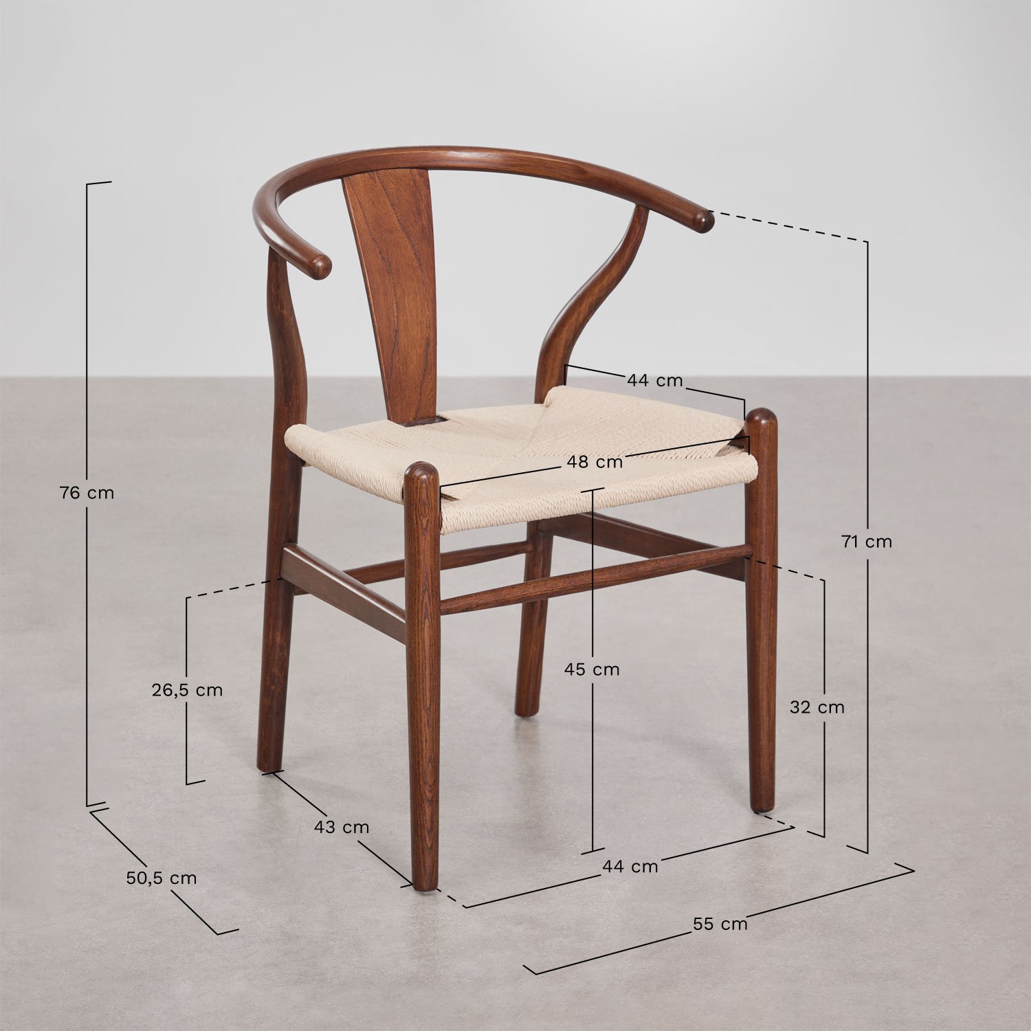 Cadeira de jantar em madeira de olmo Uish Edition, Dimensões