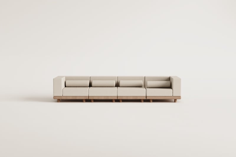 Sofá modular de jardim de 4 peças com 2 módulos de canto em acácia Edrien