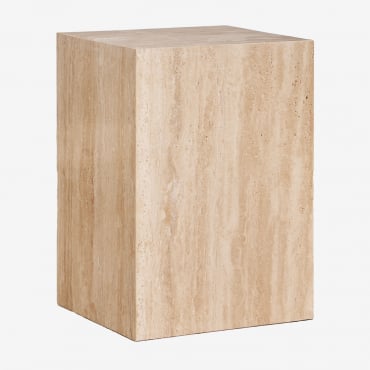 Mesa De Cabeceira Quadrada 35x35 Cm Em Pedra Natural Aluret Travertine - Sklum