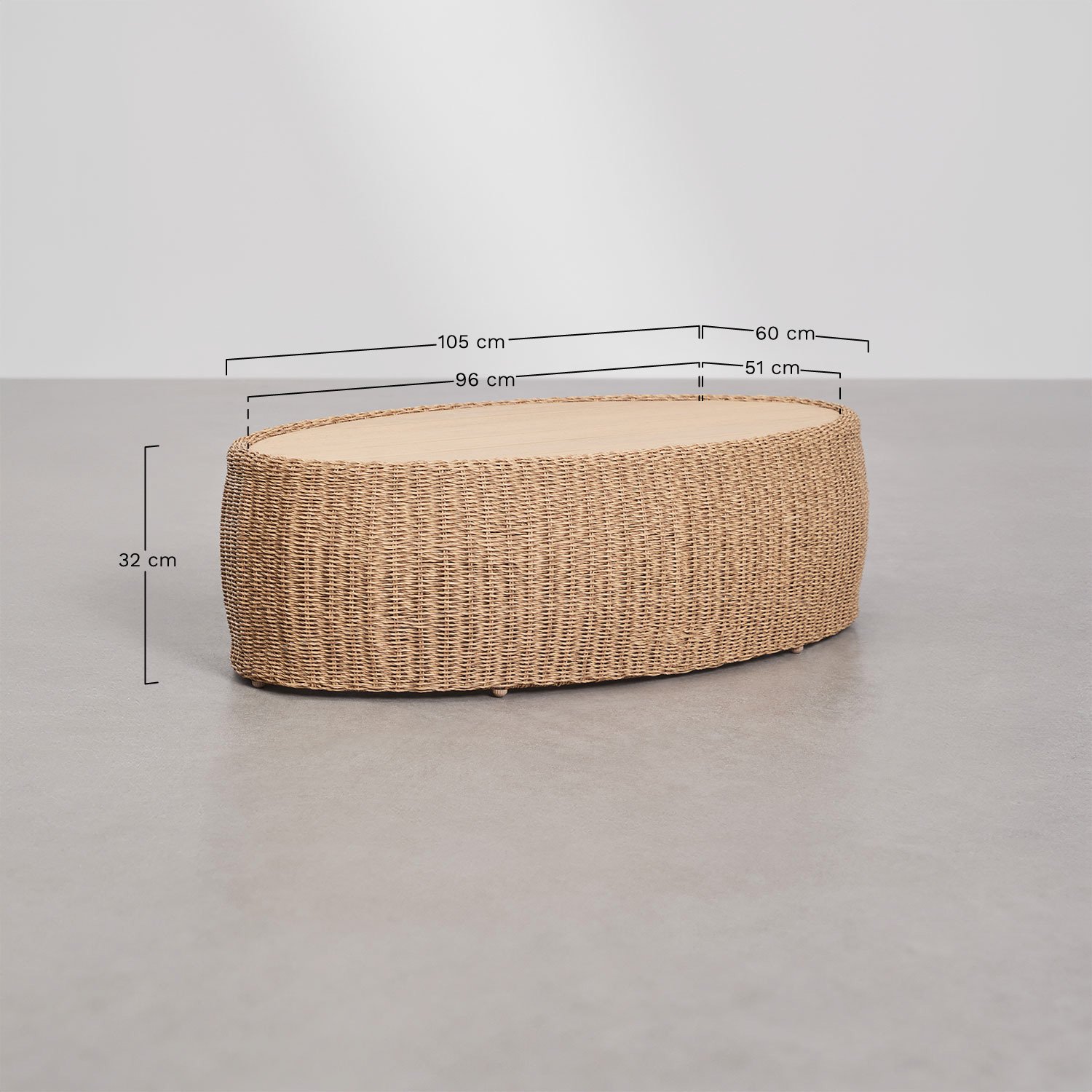 Conjunto de jardim com sofá de 3 lugares, 2 poltronas e mesa de centro em madeira de acácia e rattan Clarnyx, Dimens&otilde;es