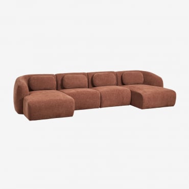 Sofá Modular Com Chaise Longue Dupla De 4 Peças Em Chenille Coquette Chenille Marrom Ferrugem - Sklum