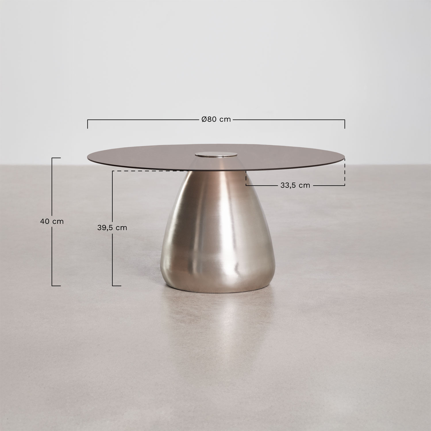 Round coffee table Ø80 cm in tempered glass Mariana, Dimensões