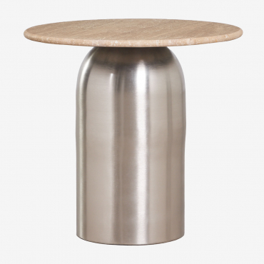 Mesa De Cabeceira Redonda Ø40 Cm Alliser Cinza Aço & Travertine - Sklum