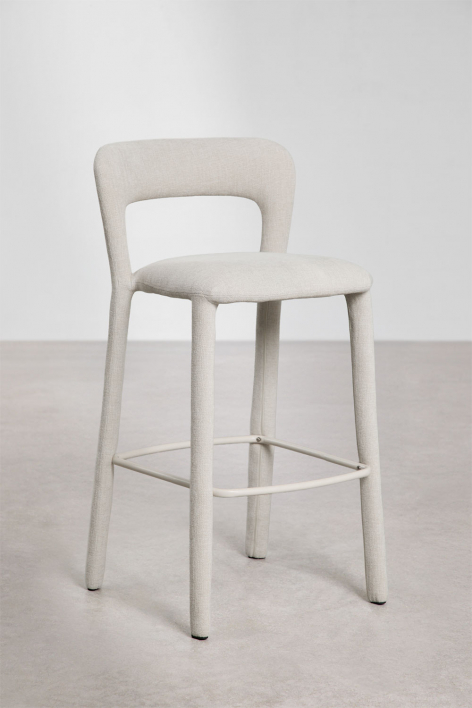 Banco alto 75 cm com encosto em tecido cinza taupe Brusel