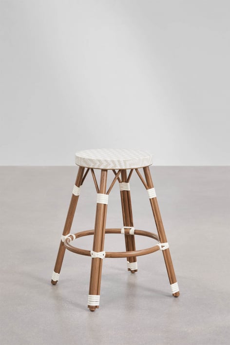 Taburete alto de jardim em alumínio e rattan sintético Brielle Bistro -  Nude beige - Gardénia Branco