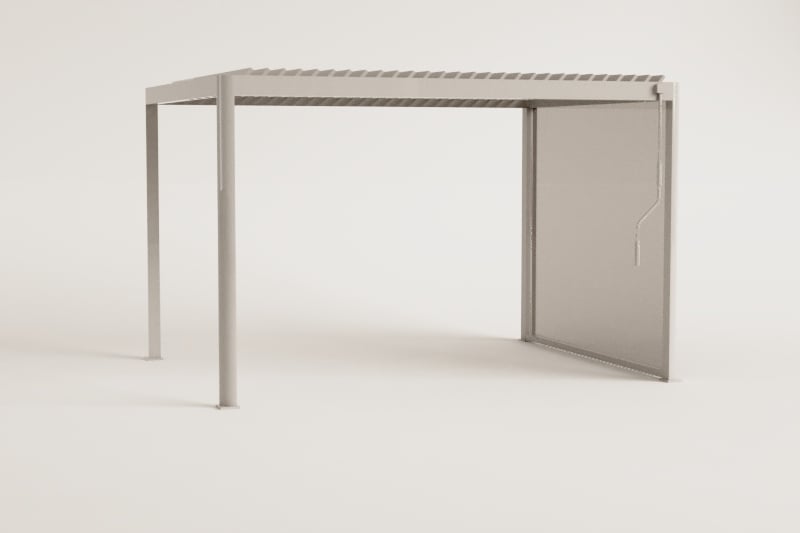 Pérgola bioclimática de lâminas com toldo lateral em alumínio Druvia