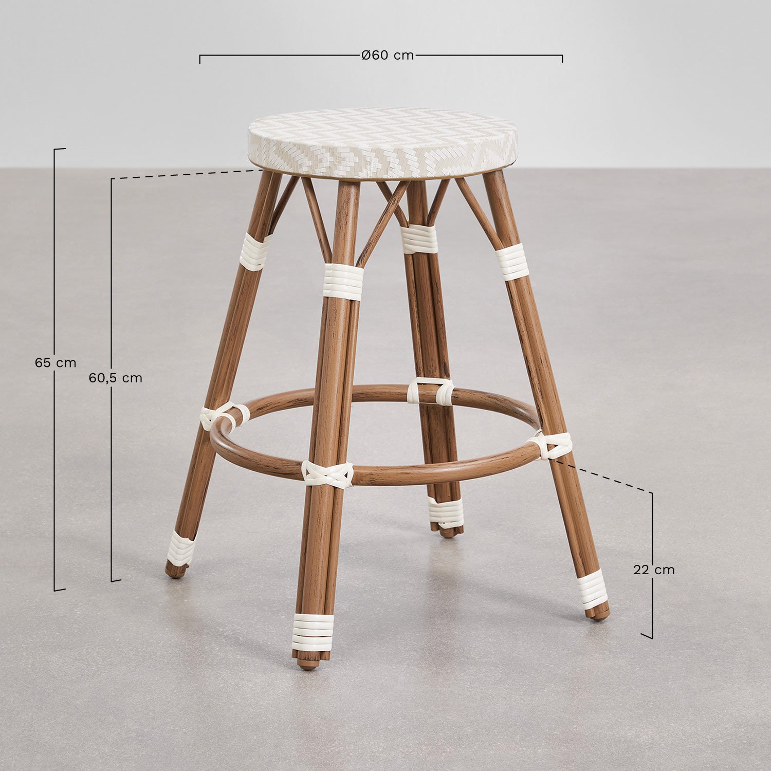 Taburete alto de jardim em alumínio e rattan sintético Brielle Bistro, Dimensões