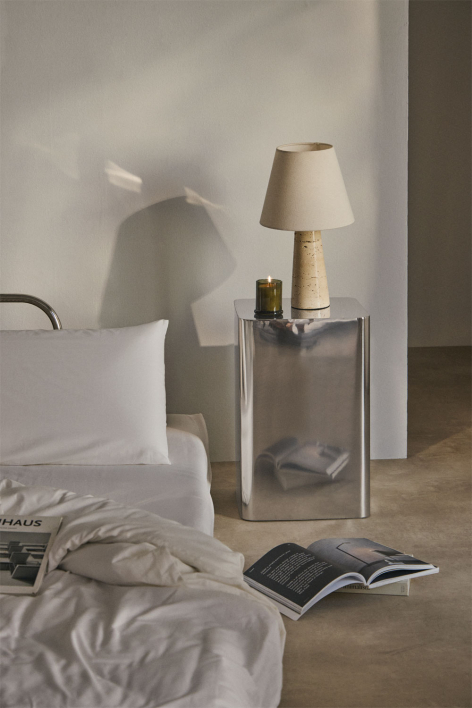 Mesa de cabeceira quadrada em aço inoxidável Loraq - Aço inoxidável brilhante