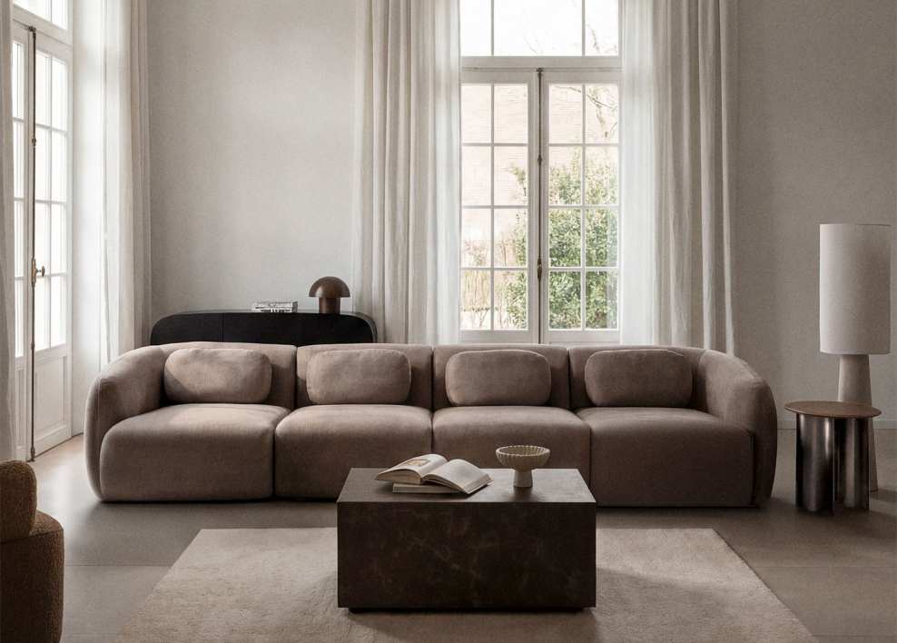 Sofá modular de 4 peças em chenille Coquette - Chenille Castanho Trigo