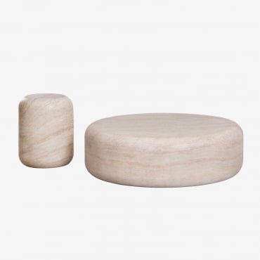 Conjunto De 2 Mesas De Centro Redondas Para Jardim Em Cimento Fonelas Look Travertino - Sklum