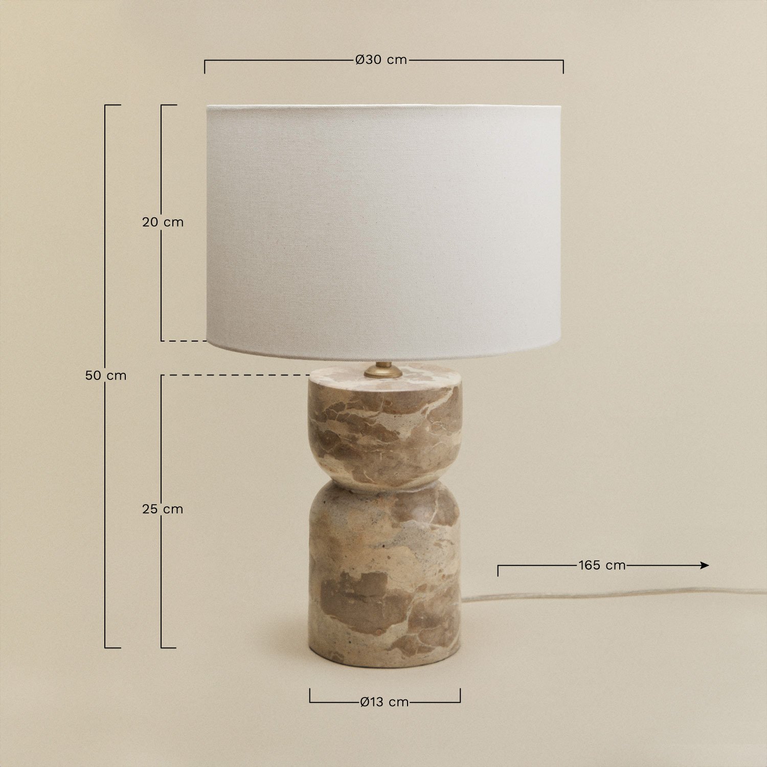 Candeeiro de mesa Diniz, Dimensões