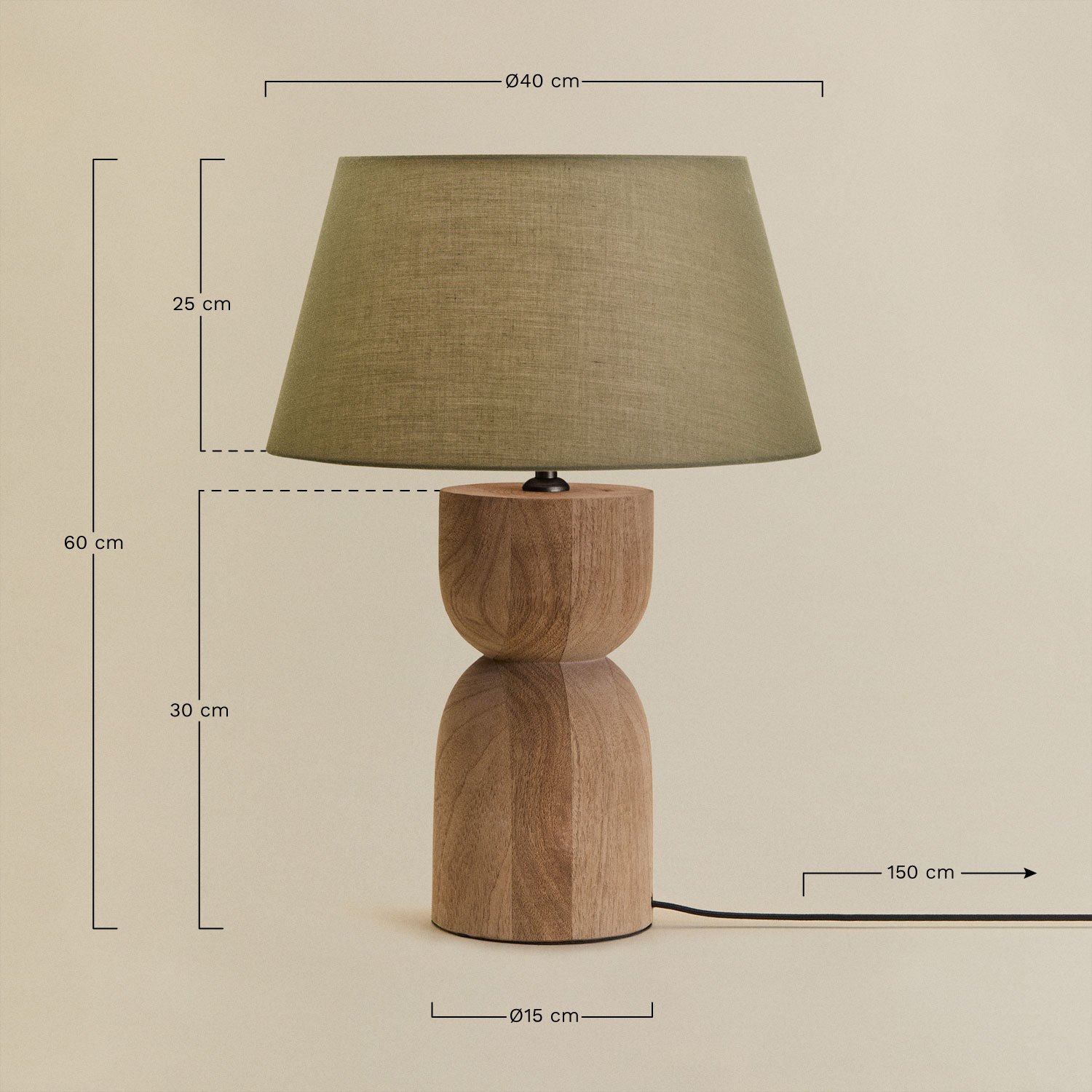 Candeeiro de mesa Diniz, Dimens&otilde;es