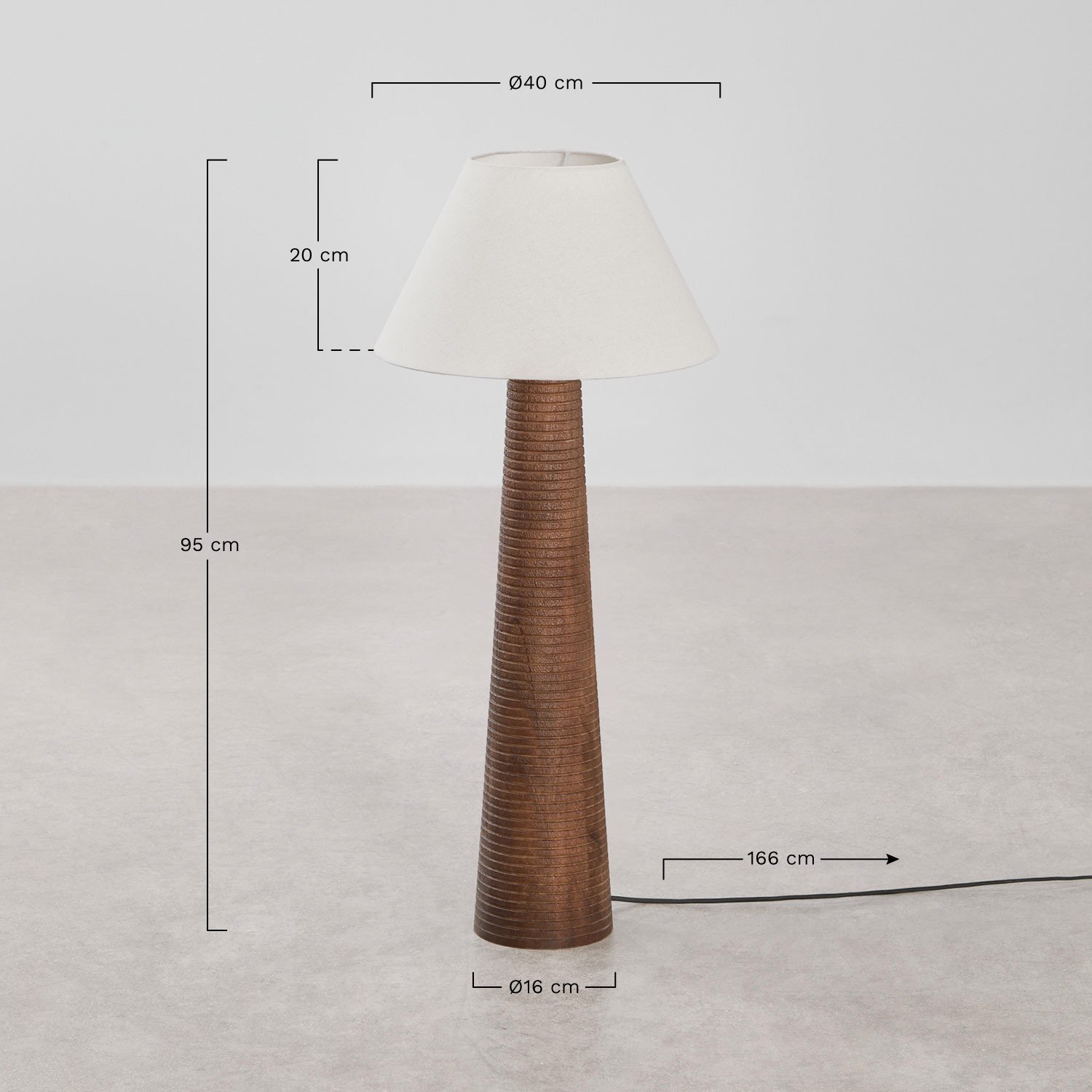 Candeeiro de pé em madeira de manga Malva, Dimens&otilde;es