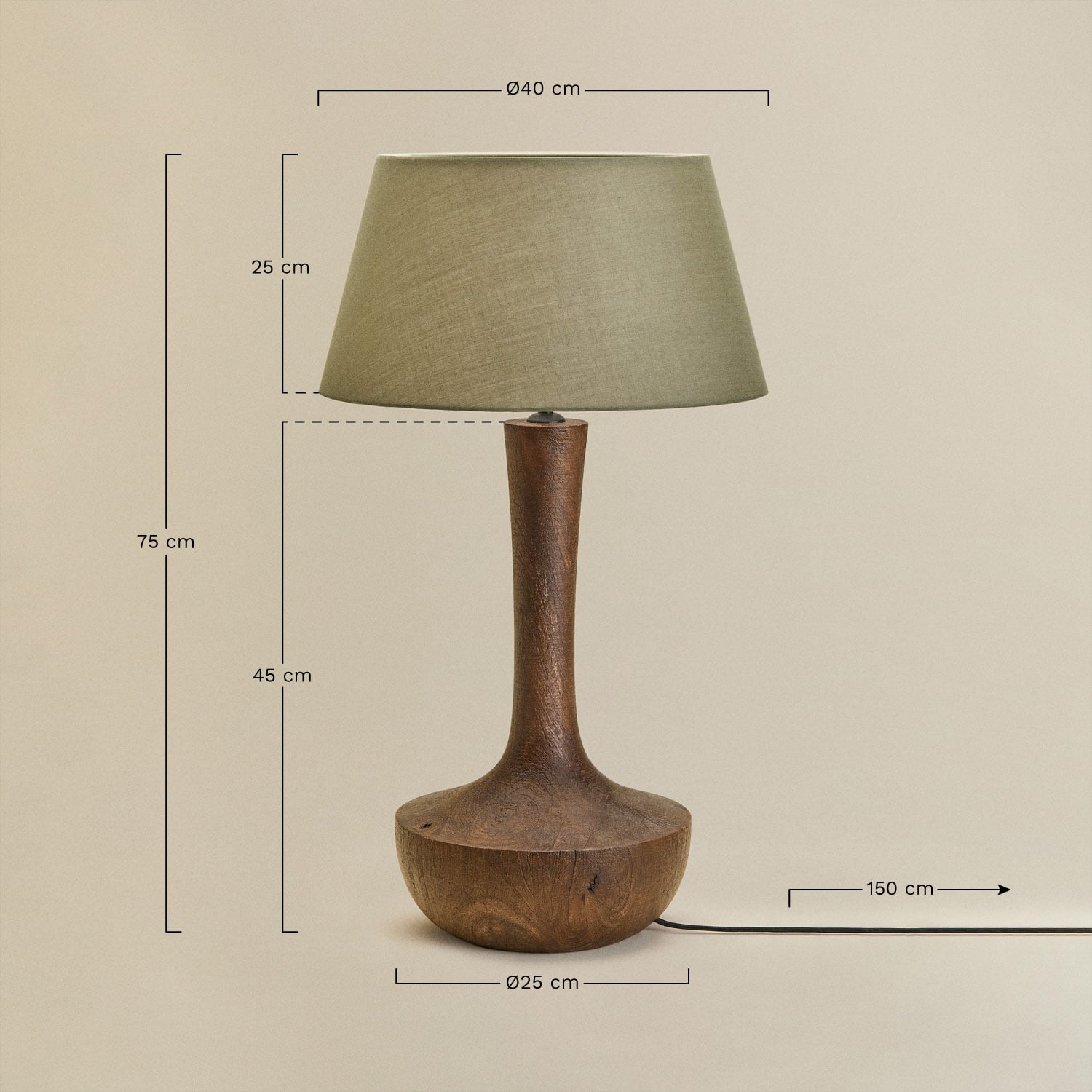Candeeiro de mesa em madeira de manga Sintra, Dimens&otilde;es