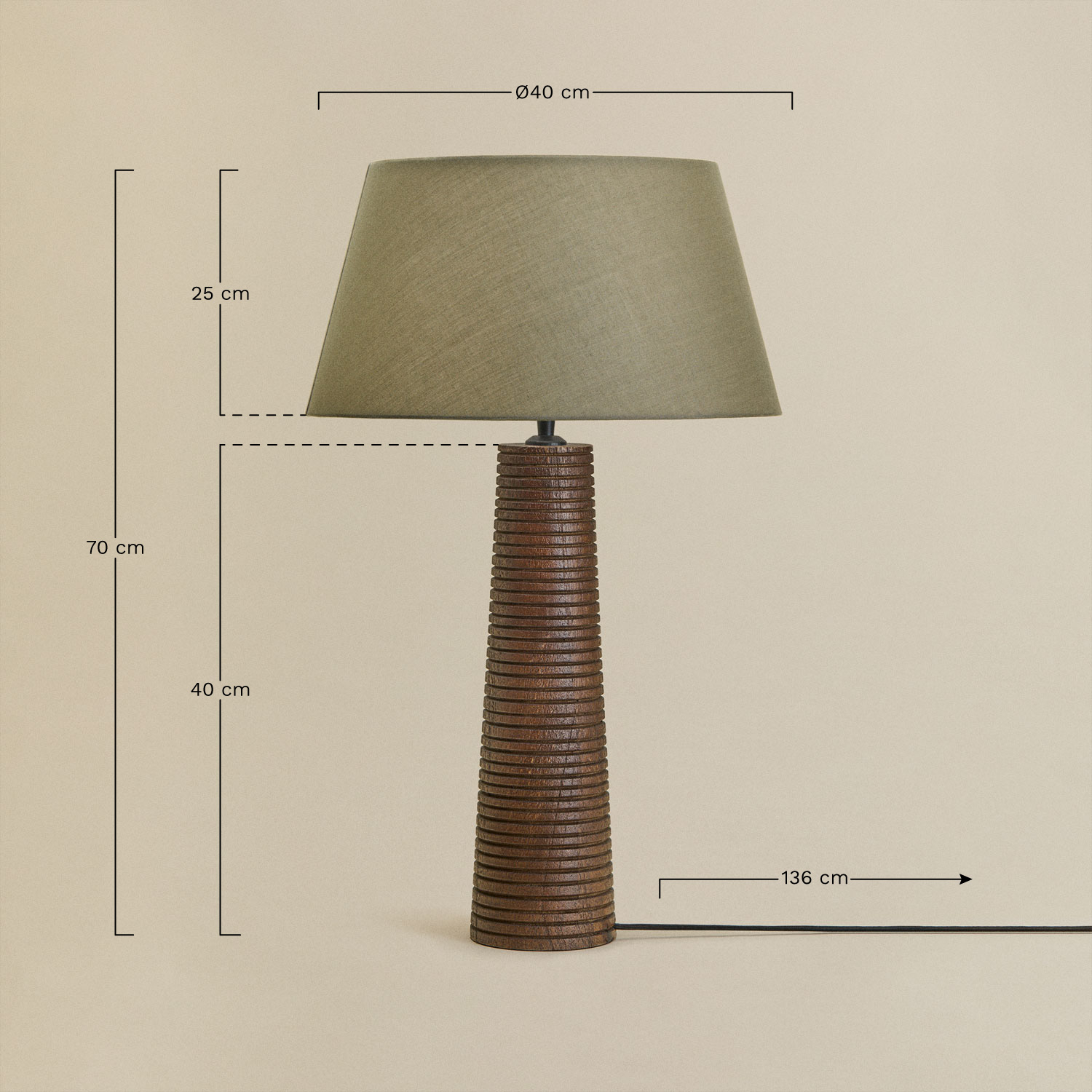 Candeeiro de mesa em madeira de manga Malva, Dimensões