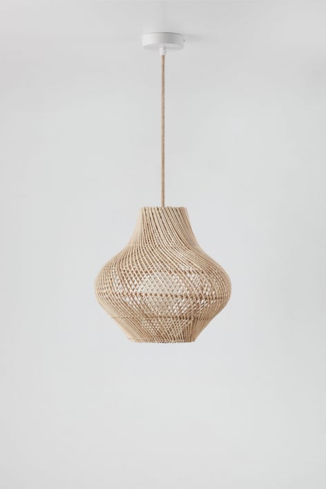 Lâmpada de teto suspensa em rattan Magali - Natural - Branco