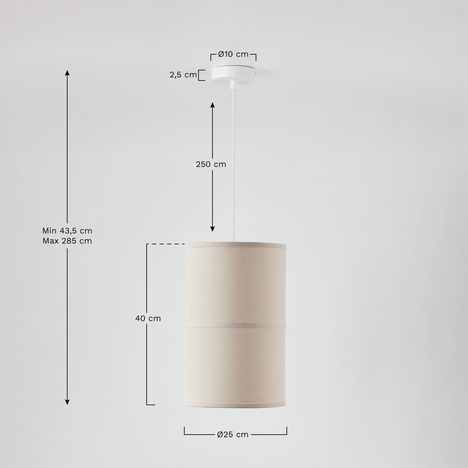 Candeeiro de teto Olinda, Dimens&otilde;es