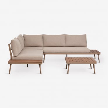 Conjunto De Jardim Com Sofá De Canto Para 5 Pessoas E Mesa De Centro Em Alumínio E Madeira De Acácia Kalen Moka Brown - Sklum