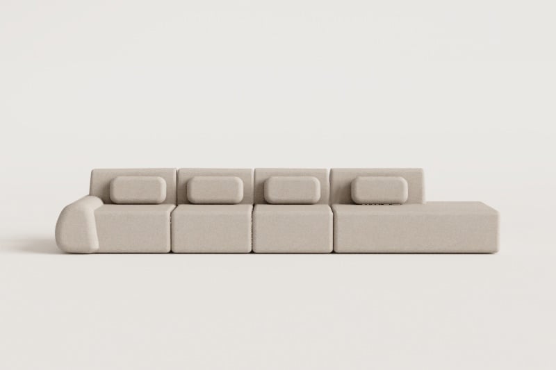 Sofá modular de canto em chenille de 4 peças com chaise longue à esquerda embalado a vácuo Mérida