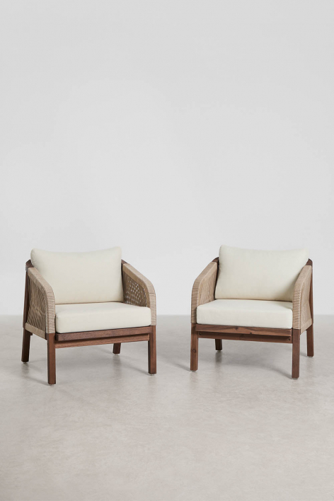 Pack de 2 poltronas em madeira de acácia Dubai - Gardénia Branco