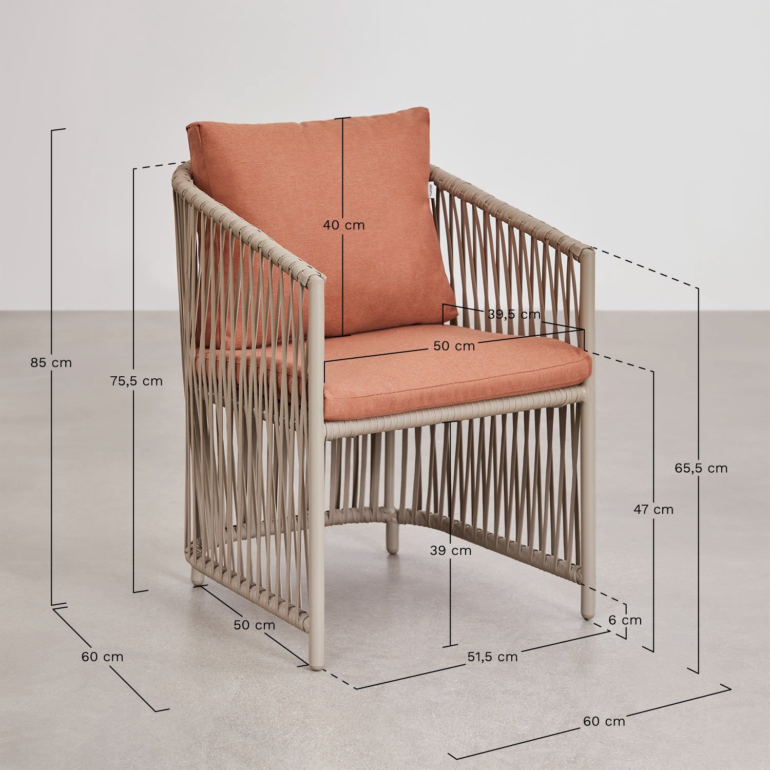 Conjunto de mesa oval 240x100 cm em madeira de acácia Uleno e 8 cadeiras de jardim em alumínio e corda entrançada Sophie, Dimens&otilde;es