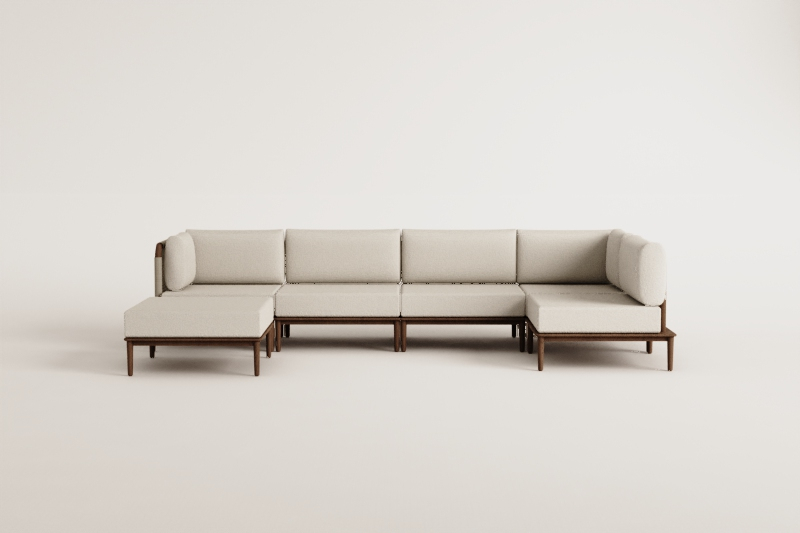 Sofá de canto de jardim modular Giulia de 5 peças e pufe em acácia