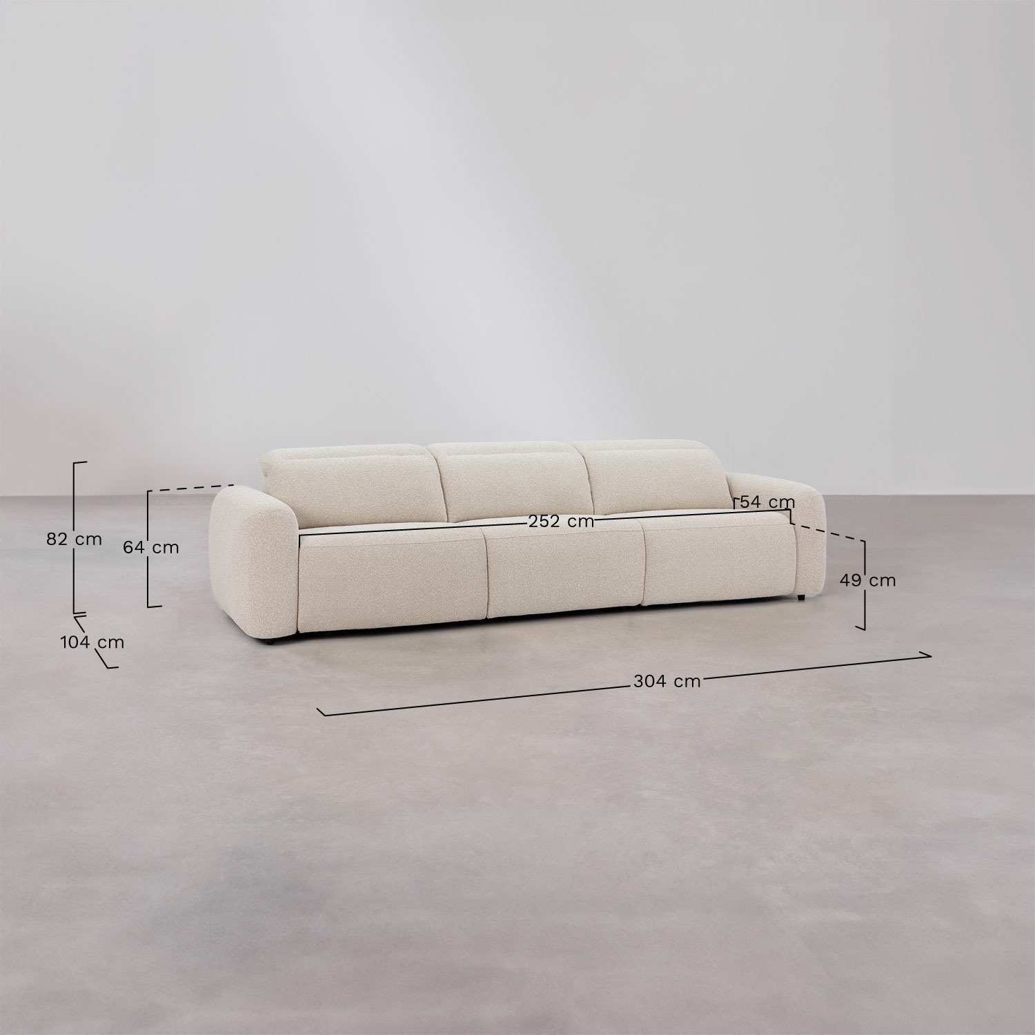 Conjunto de sala com sofá reclinável e elétrico de 3 lugares e poltrona em chenille Peggy, Dimens&otilde;es