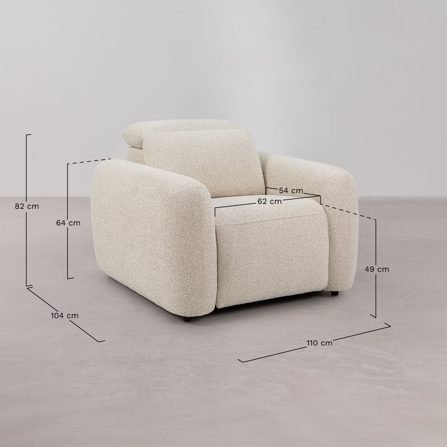 Conjunto de sala com sofá reclinável e elétrico de 3 lugares e poltrona em chenille Sirex, Dimens&otilde;es