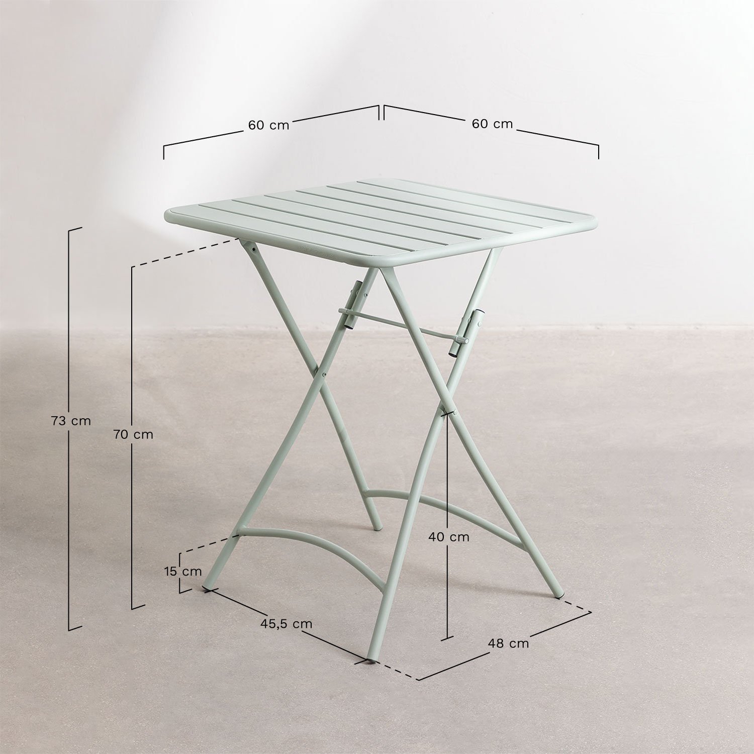 Mesa de cozinha quadrada 60x60 cm dobrável em aço Janti, Dimens&otilde;es
